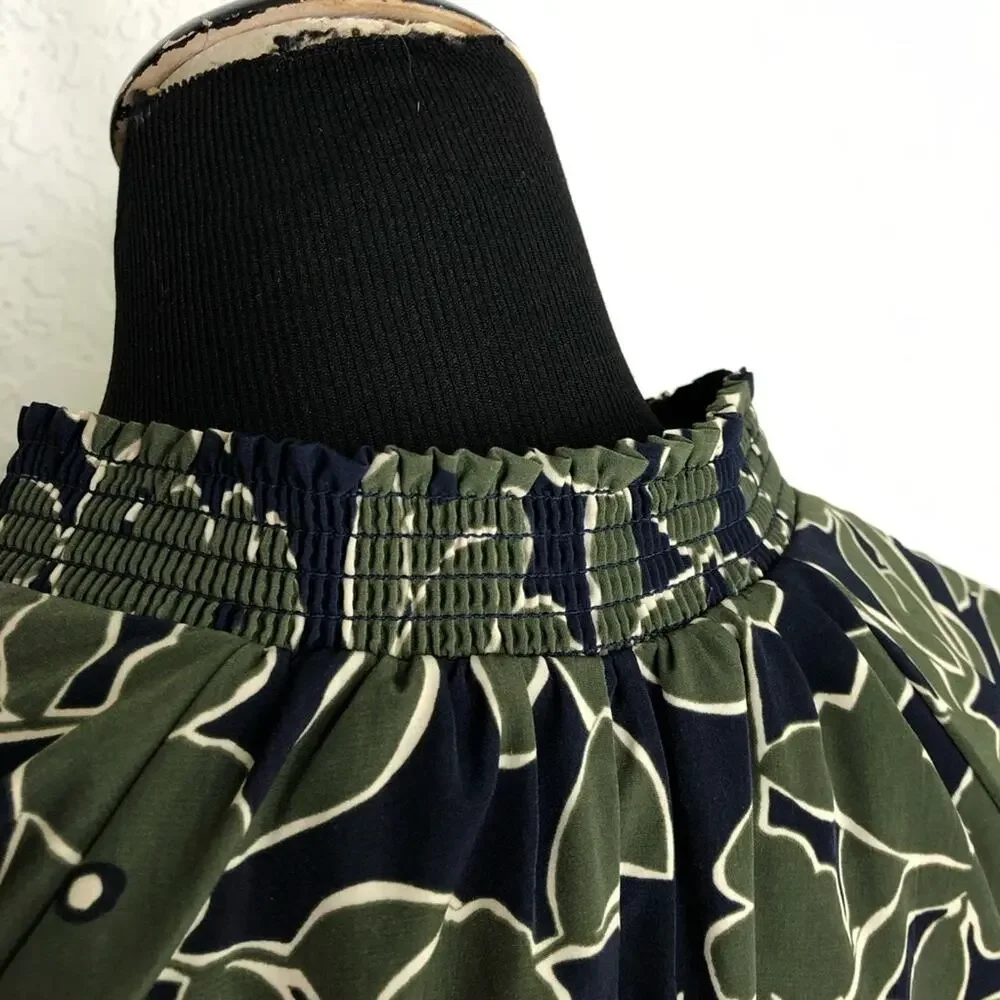 Banana Republic olive green navy blue floral v neck shift dress size 6